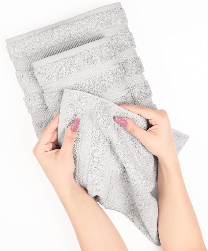 American Soft Linen Luxury Hand Towels for Bathroom, 600 GSM Heawy Weight 16x28 Size 100% Cotton Turkish 4 Piece Hand Face Towel Set, Silver Grey Hand Towels