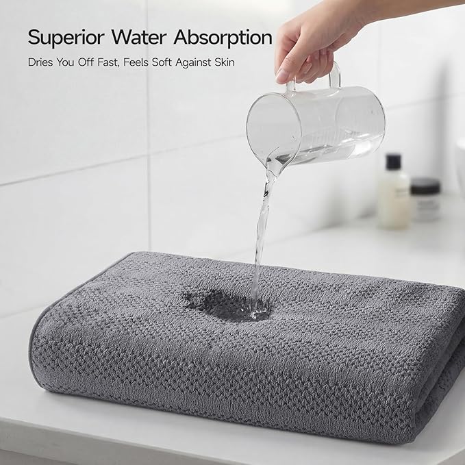 ecolook 4 Pack Microfiber Bath Towels, 31 x 63 inches Extra Large Bath Towel Set, Super Soft Highly Absorbent Bath Towels Set of 4, Quick Dry Lightweight Bathroom Towels for Spa, Pool, Gym, Dark Gray