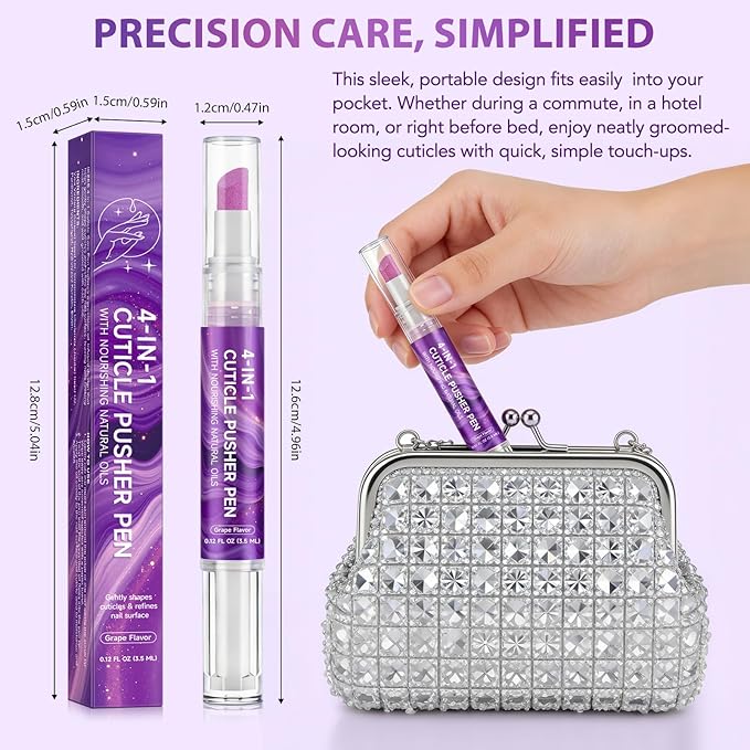 4-in-1 Cuticle Oil Pen for Nails, Nail Cuticle Polishing & Remover Tool with Quartz Cuticle Pusher and Nail Buffer, Nourishing Cuticle Care for Hangnails & Dry Cuticles, Portable Manicure Pen