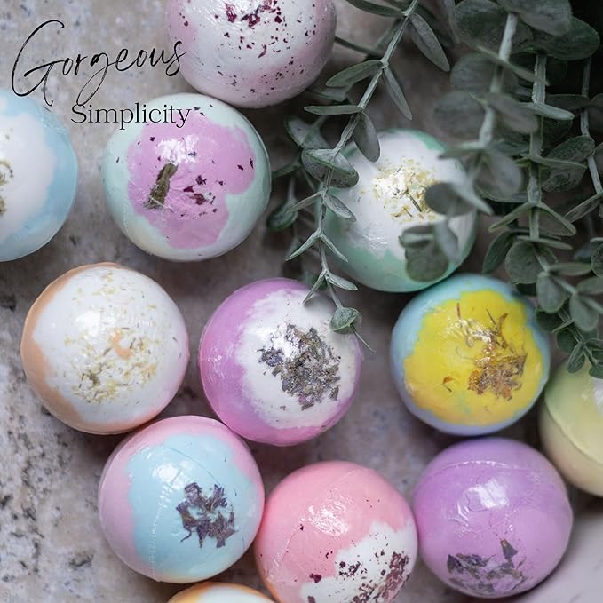 EvolutionUSA 12 Inspire Bath Bombs for Women & Girls – Flower Topped Bath Bombs Girls, Lush Bathbombs Set, Organic Bath Fizzers, Luxury Gift for Mothers Day, Birthday, Christmas, Easter or Self Care