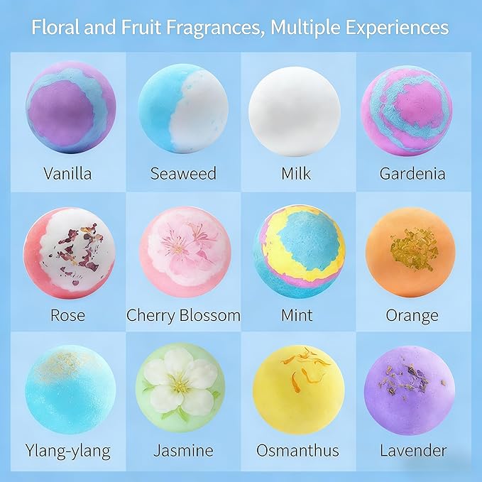 12-Piece Bath Bomb Gift Set for Kids, Bath Bombs for Kids with Surprise Inside, 12 Pack Kid Bath Bombs Gift Set, Organic Colorful Bubble Bath Fizzy Ball, Fun Educational Toy Fizzy (#E(15PC))