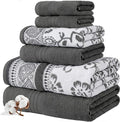 Modern Threads Floral Trail 6-Piece 100% Cotton Towel Set – Reversible Yarn Dyed Jacquard – Includes 2 Bath Towels, 2 Hand Towels, 2 Washcloths – Absorbent, Quick Dry, Soft & Durable – Gray