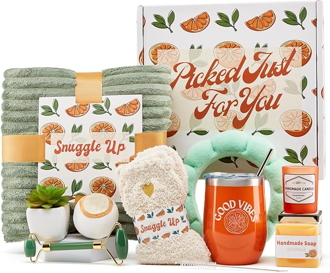 Get Well Soon Gift Baskets for Women – Self Care Spa, Care Package with Blanket, Relaxing Collection, Cozy Kit, Birthday Present for Women, Thinking Of You Best Friend Box, Bath Essentials, 9pcs Set