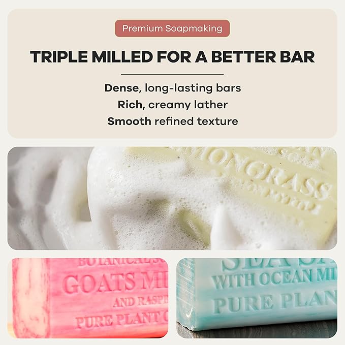 Australian Botanical Soap 8-Pack Variety Bar Soap Set, 6.6 oz Each (8 Bars) – 2 Each: Sandalwood, Sea Salt, Goats Milk Raspberry, Lemongrass & Lemon Myrtle – Bath & Hand Soap Bars