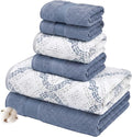 Modern Threads Capri 6-Piece Reversible Yarn Dyed Jacquard Towel Set - Bath Towels, Hand Towels, & Washcloths - Super Absorbent & Quick Dry - 100% Combed Cotton, Denim