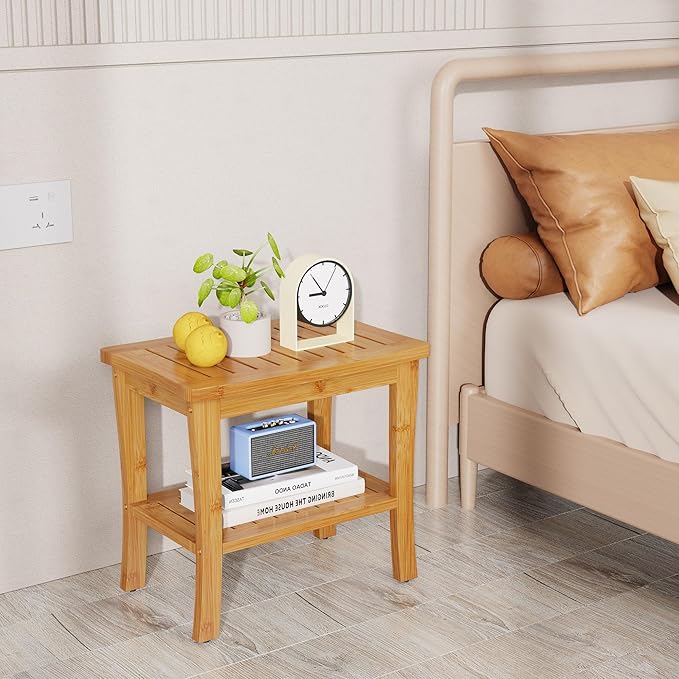 Bamboo Shower Bench Stool with Storage Shelf Waterproof Shower Chair Spa Bath Seat First Apartment Essentials New Home Must Haves Things Stuff Accessories House Warming Hostess Host
