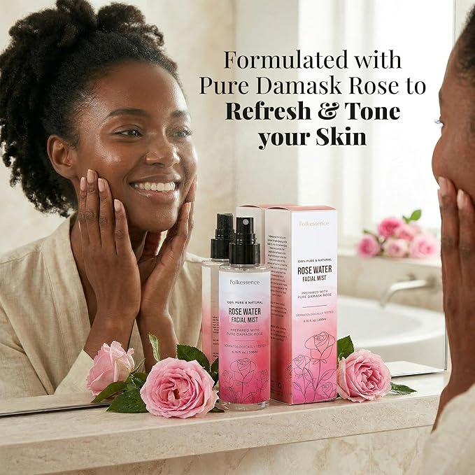 Folkulture Rose Water Spray for Face - Hydrating Face Mist & Hair Spray | 100% Natural, Alcohol-Free Skin Care & Makeup Setting Spray with Damask Rosewater| Agua De Rosas para La Cara - 6.76 Fl Oz