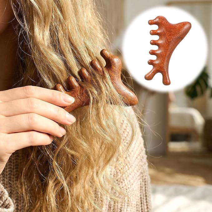 SynHHergyx Wooden Scalp Massager Comb, 2 Pcs Sandalwood Scalp Massager Hair Growth Portable Manual Head Massage Tool Handheld Gua Sha Tool for Woman Men Wet Dry Hair Relaxation Body Head Scalps Care