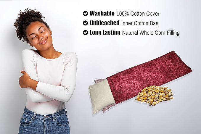 Microwavable Corn Filled Heating Pad and Cold Pack/Washable 100% Cotton Cover (Etched - Burgundy, 5.25in W x 17.25in L)