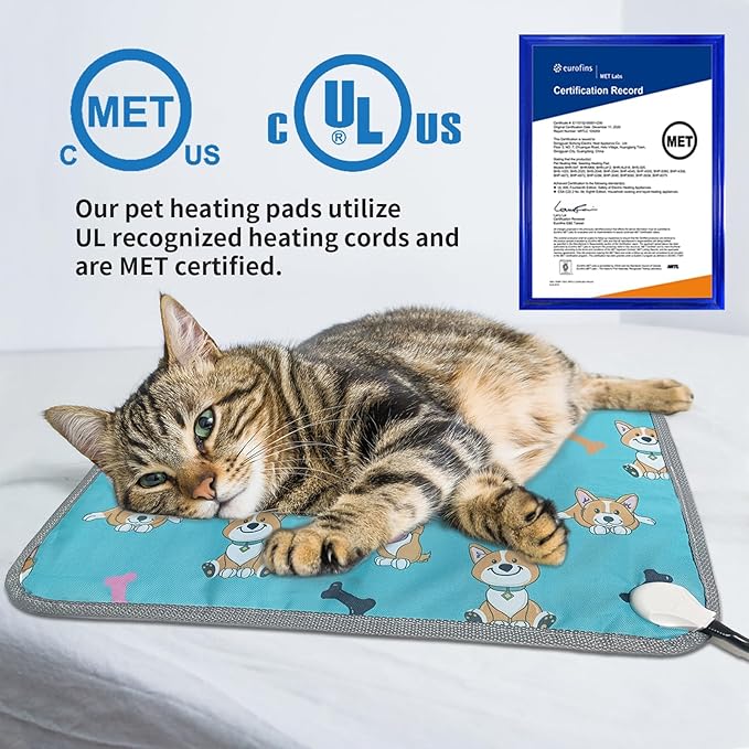 GOLOPET Large Dog Heating Pad 34x21in with Smart Thermostat Switch and Power Line Protection Tube,Obtained MET and UL Dual Certification,Waterproof Pet Pad, Suitable for Dogs of All Ages-Blue