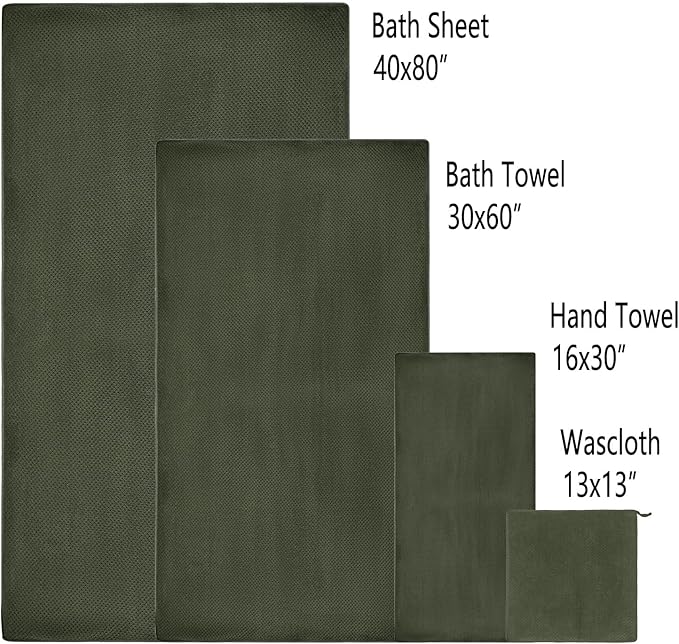 Extra Large Bath Towels Set for Bathroom 30x60 Inches Super Soft Light Weight Quick Dry Microfiber Shower Towels (Green, 6 Piece)