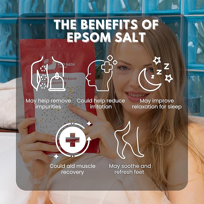 Eco Bath London Skin Conditioning Epsom Salt Bath Soak - Pouch 2.2 lb (1 kg), Made in UK, Natural Magnesium Bath Salt with Neroli and Lavender for Soft Glowing Skin, Spa Gift for Relaxation