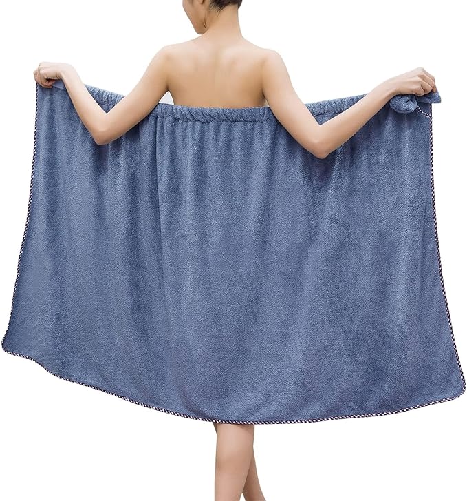 GOSCHE Bath Towel Wrap for Women - Adjustable Shower Wrap Towel with Home Hotel Bath Towel Nightgown for Sauna Beach Pool Gym Travel - Dark Blue XL