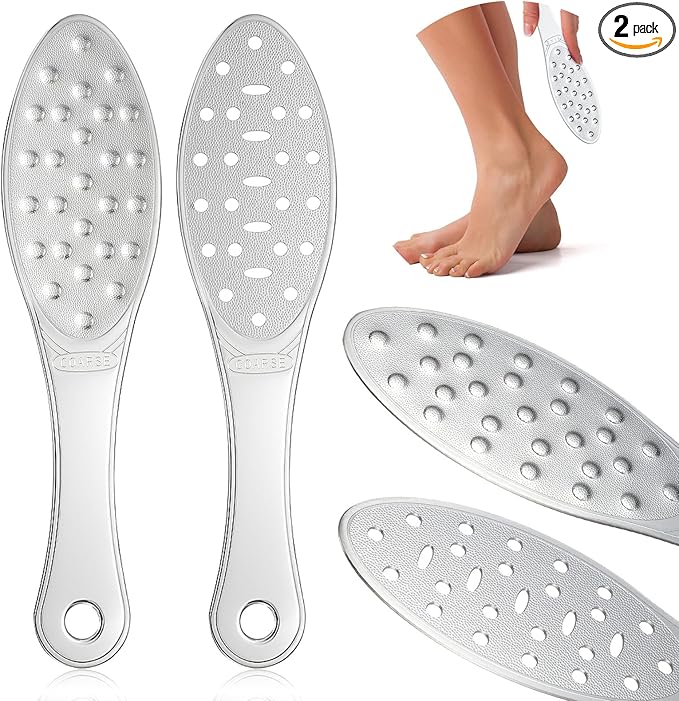 2 Pcs Stainless Steel Foot Scraper Metal Foot File Double Sided File Callus Remover Professional Feet Rasp Scrubber for Wet or Dry Skin Easy to Clean Pedicure Tool Heel (Combination Style)