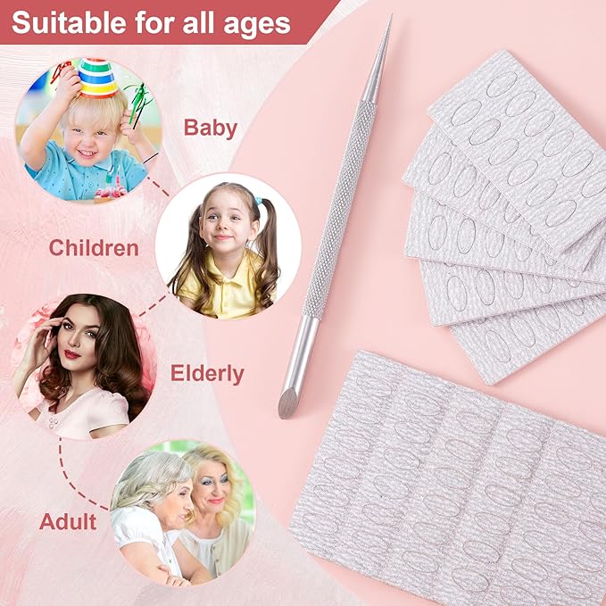 HINZIC Stainless Steel Nail Cuticle Pusher Tools Dual Ended Cuticle Remover Self-Adhesive 240 Grit Sandpaper Sheets Nail Care Replacement for Women Girls