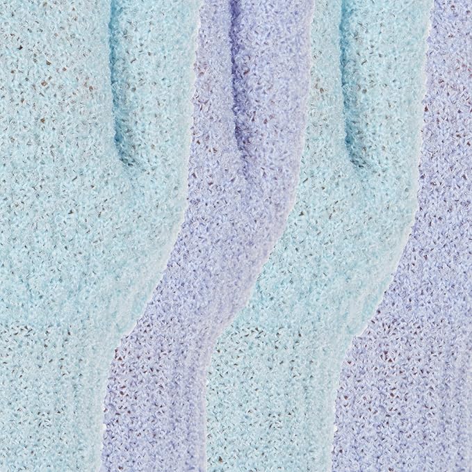 4 Pairs Exfoliating Gloves, 100% Nylon, Dual Texture Body Scrub for Spa, Massage & Dead Skin Removal, Multi-Color Shower Bath Accessories (Light Blue/Periwinkle)