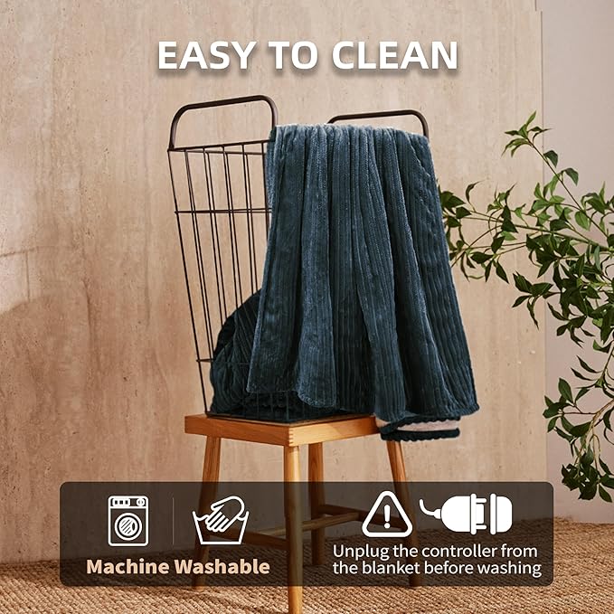 JET'S HOME Heated Blanket 50"x60" - ETL Certified Flannel Electric Throw Machine Washable Heating Blanket with 9 Heating Levels 10 Hours Adjustable Auto-Off (Ash Blue)