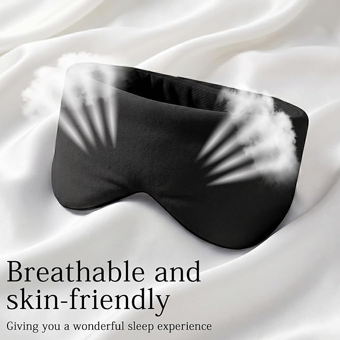 Silk Sleep Mask for Side Sleepers - Mulberry Silk Ultra Soft Light Blocking Eye Covers for Sleeping, Comfortable Eye Cover for Night Sleep Travel Airplane Home Sleepover Gift (Black)