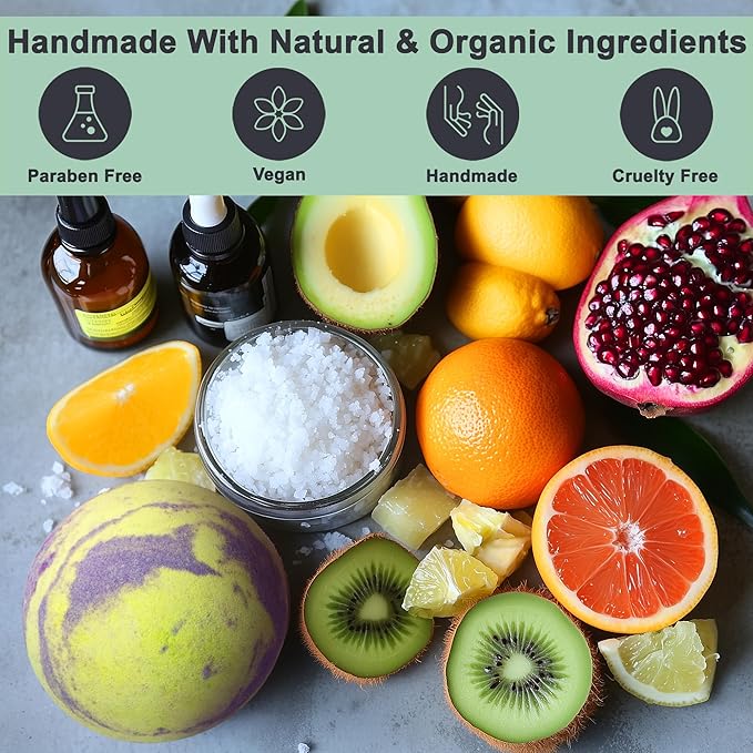 Aqua Elegante Tropical Fruit Bath Fizzies Set - 12 Large Bubble Bathbombs with Natural Essential Oils and Moisturizing Shea Butter + Coconut Oil in Fruity Scents - Vegan Baths Bomb Gifts for Women
