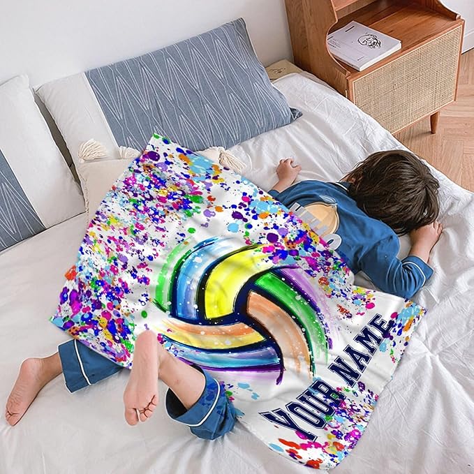 Custom Volleyball Blanket, Personalized Volleyball Blanket, Customized Sport Throw with Name Text for Boy, Girl, Men, Women, Volleyballs Gift for Athlete, Coach, Team, 60"x50" Soft Throw Blanket