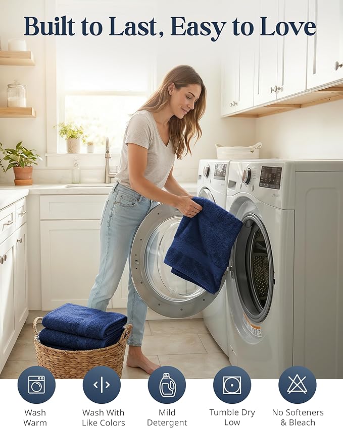 LANE LINEN 24 PCs Bath Towel Set - 2 Bath Sheets, 4 Bath Towels, 4 Fingertip, 8 Washcloths, 6 Hand Towels - 100% Ring Spun Cotton - Highly Absorbent Towels for Bathroom, Gym, Hotel & Spa - Navy Blue