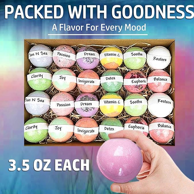 Bulk Bath Bombs Gift Set - 24 Nurture Me Organic Bath Bomb Kit - Moisturizing Bath Bombs Bath Gift Set – Best Birthday Gifts for Women, Mom, Girls, Teens, Her