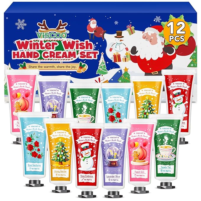 VISCOO 12 Pack Christmas Hand Cream Gift Set for Women, Mini Hand Lotion for Dry Cracked Hands Travel Size,Christmas Gifts in Bulk for Party Favors,Stocking Stuffers for Women Teen Girls Holiday Gifts
