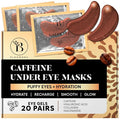 BLOOMORA Caffeine Under Eye Patches (20 Pairs) - Dark Circles & Puffiness Care - Hydrating Caffeine Eye Mask