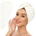 SimpleField 2 Pack Microfiber Hair Towel Wrap for Women, Anti Frizz Quick Drying Hair Turban for All Hair Style, Absorbent and Lightweight (Ivory)