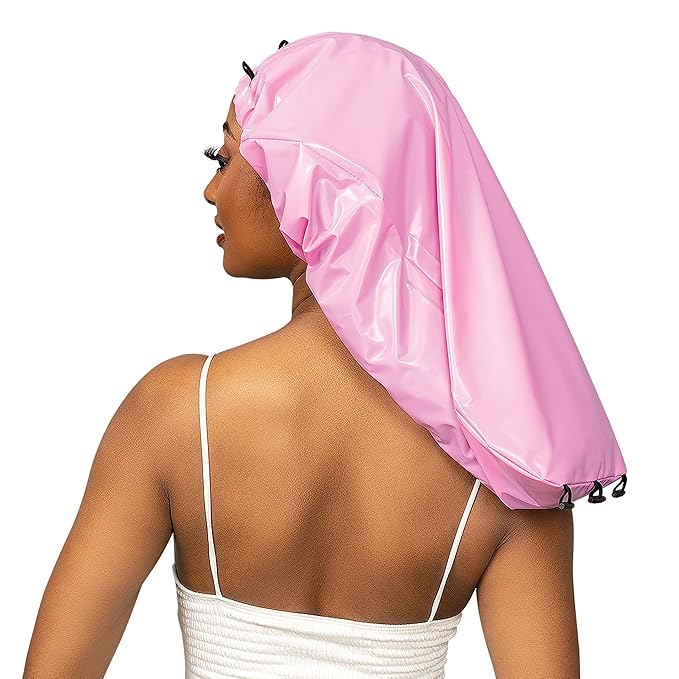 Esha Girl - Shower Cap for Extra Long Hair, Braids, Locs, Twists – Waterproof – Snug Fit Guarantees No Leaks – Easy Button Up (Light Blue, Long (22.3" x 9"))