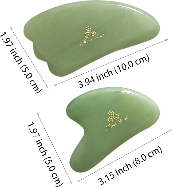 Mina Heal Gua Sha Facial Massager Set of 2 – Jade Guasha Lymphatic Drainage Massager, Face Sculpting Tool for Facial Lifting & Tightening, Anti-Wrinkles, Anti-Aging & Skin Rejuvenation
