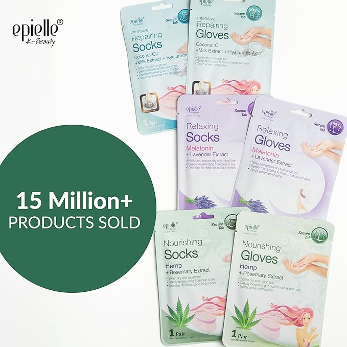 Epielle Nourishing Hand Mask 6 Pairs, Repair and Soften with Hemp & Rosemary Extract, Deep Moisturizing Gloves for Dry, Cracked Hands, Self Care Gifts for Women, Spa Kit, Mothers Day Gifts