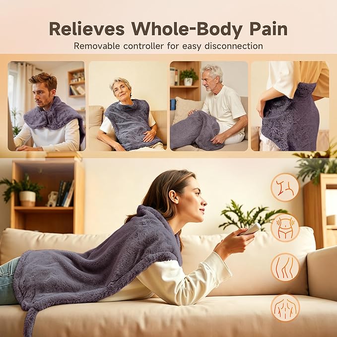 GOTCOZY Wareable Heating Pad for Back Pain Relief, 26"x35" Electric Heat Pad with Neck and Shoulder，6 Heat Settings & 1-3H Auto Shut Off, Machine Washable, Gifts for Women, Men, Mom, Dad (Wine Red)