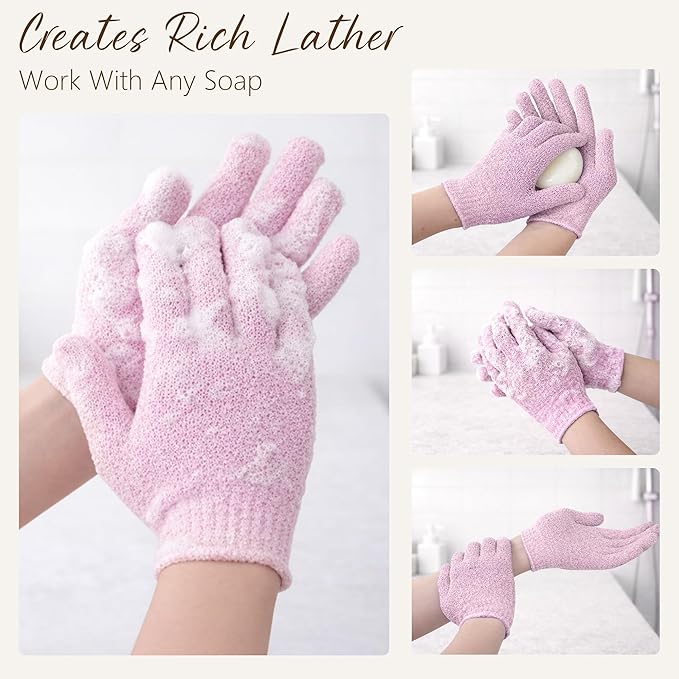 4 Pairs Exfoliating Gloves for Shower, Shower Gloves, Body Scrubber, Korean Exfoliating Mitt Body Scrubber, Microfiber Bath Gloves, Exfoliate Sponge Loofah Wash, Shower Scrubber