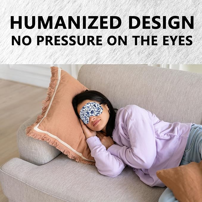 Blue and White Porcelain Silk Eye Mask for Sleeping, Adjustable Strap Night Sleep Mask for Women Girls, Airplane Travel Nap, Blue Flowers Sleeping Mask Eye Cover