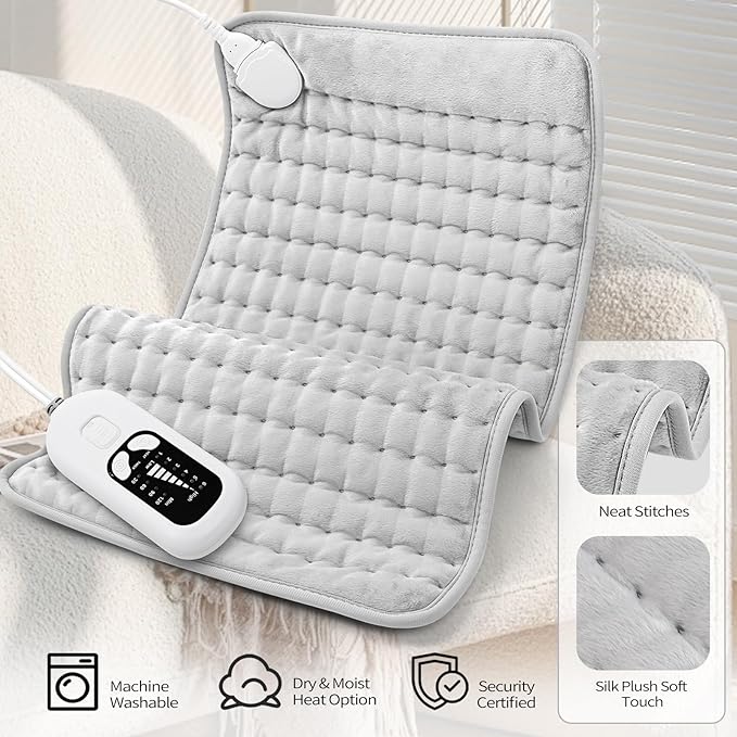 Deepsoon Heating Pad,Electric Heating Pads for Back,Neck,Moist Heating Pad for Abdomen Shoulder Knee Legs,Dry/Moist Heat&Auto Shut Off,Mother's Day Birthday for Men and Women,White Gray,24x12 Inch