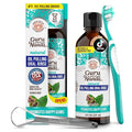 GuruNanda CocoMint Oil Pulling Mouthwash for Complete Oral Hygiene, 7 Essential Oils & Vitamins for Happy Teeth & Gums & Fresh Breath, with Toothbrush & Tongue Scraper, Alcohol-Free, 8 oz