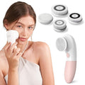 Vanity Planet Raedia Facial Cleansing Brush - Electric Facial Cleansing Brush with 4 Exfoliating Brush Heads - Waterproof, Handheld, Lightweight for Face Scrubber and Exfoliating Face - Dusty Pink