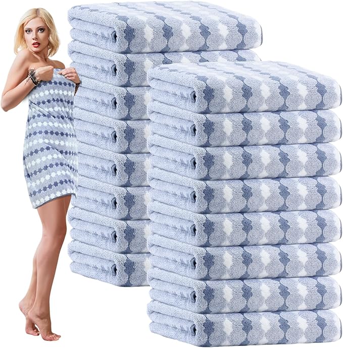 SmoothNovelty 16 Pack Microfiber Bath Towels Bulk 27'' x 60'' Oversized Size Bath Towel Highly Absorbent Extra Large Soft Drying for Beach Shower Summer Salon Sport Gym Party (Cone,Blue)