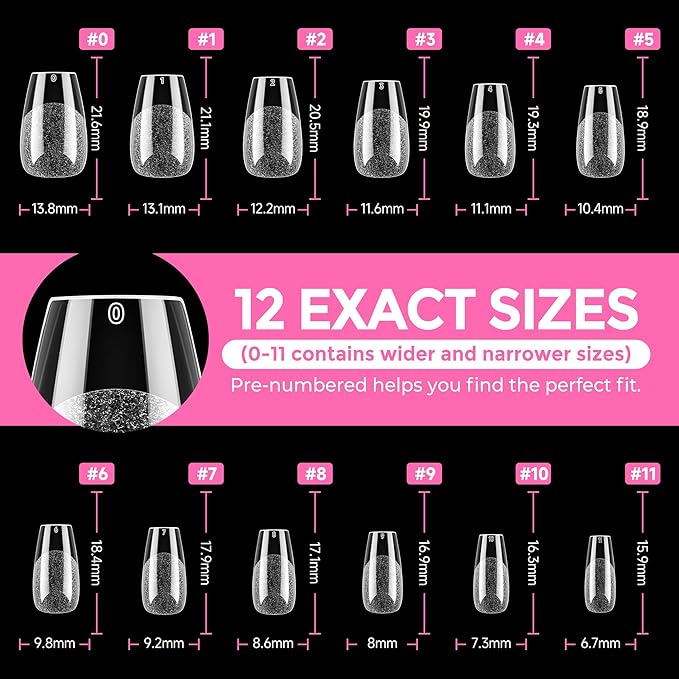 UNA GELLA Short Coffin Nail Tips: 216pcs Short Coffin Press on Nails Pre-shape Gel Nail Tips for Full Cover Acrylic Nails False Nails For Nail Extension Home DIY Salon 12 Sizes Gelly Tips