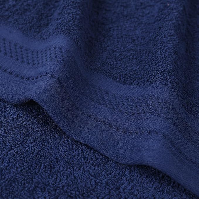 Superior Honeycomb Cotton Medium Weight Towels, for Guest Bath, Master Bathroom, Shower, Kitchen, Quick Dry, Adults, Essentials, Textured Waffle Border, Towel Set, Hand Towels, Set of 6, Navy Peony