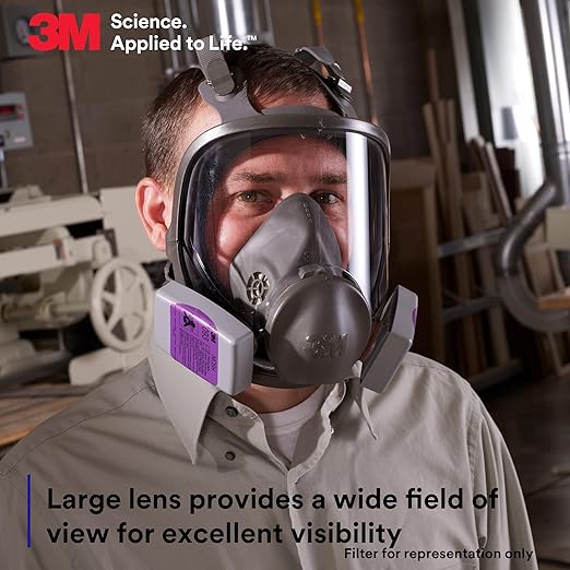 3M Full Facepiece Reusable Respirator 6800, NIOSH, Large Lens, ANSI High Impact Eye Protection, Silicone Face Seal, Four-Point Harness, Comfortable Fit, Painting, Dust, Chemicals, Medium