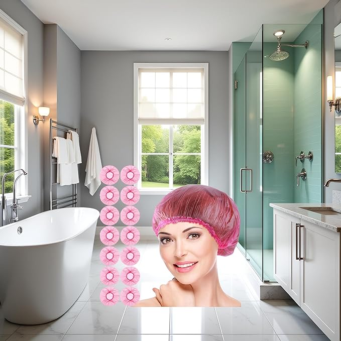 100 Pcs Pink Disposable Shower Caps,Shower Caps for Women Plastic Caps Hat Large Cap Elastic Hair Cap for Home Use Hotel Spa Hair Salon,Personal Care Bathing Accessories