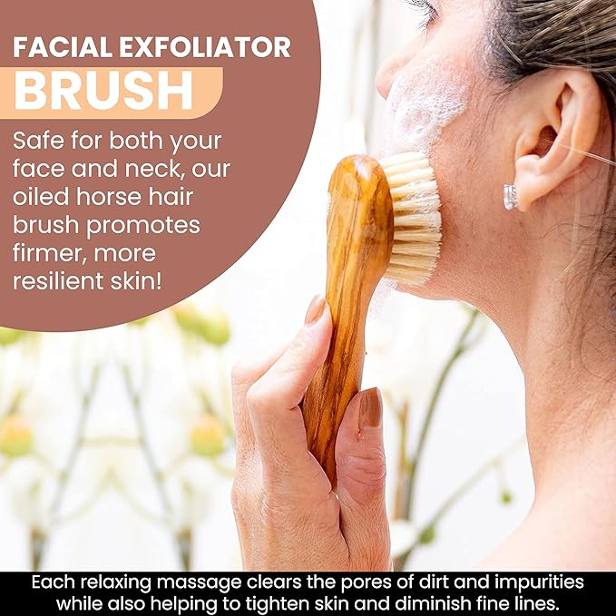 SHASH Made in Germany Hand Made Since 1869 First Cut 100% Boar Bristle - Exfoliating Face Brush, Scrub Cleansing Brush, Exfoliates Skin to Help Reduce Flaking, Fine Lines, Supports Glowing Complexion