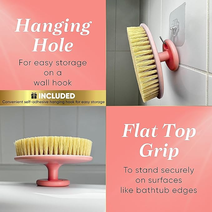 GOLDEZLUX® Dry Body Brush Cruelty-Free Firm Bristles Exfoliate Promote Smooth Skin, Dry Brushing Stimulate Blood Flow, Lymphatic Drainage, Prevent Ingrown Hair - Large Size & Comfortable Grip (Pink)