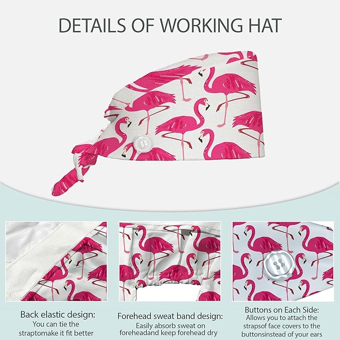 2 Pcs Working Cap with Sweatband for Women Men, Adjustable Cleaning Working Hats, Nurse Surgical Caps