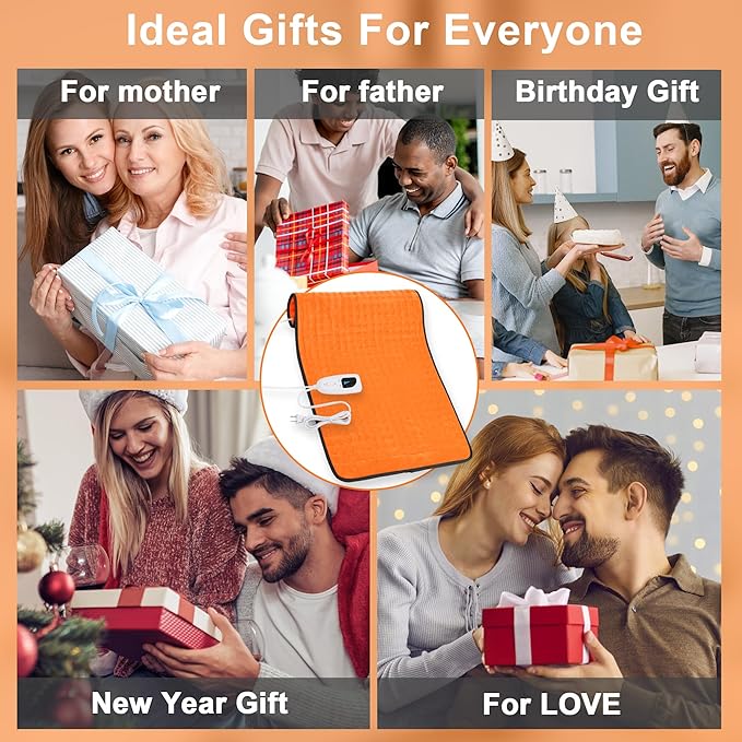 Deepsoon Heating Pad,Electric Heating Pads for Back,Neck,Moist Heating Pad for Abdomen Shoulder Knee Legs,Dry/Moist Heat&Auto Shut Off,Mother's Day Birthday for Men and Women,Orange Black,33x17 Inch