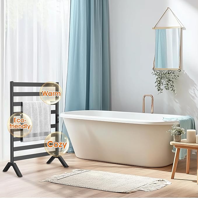 Paraheeter Wall Mounted & Freestanding Heated Towel Rack for Bathrooms. Electric Towel Warmer Rack Heater, Stainless Steel Black.