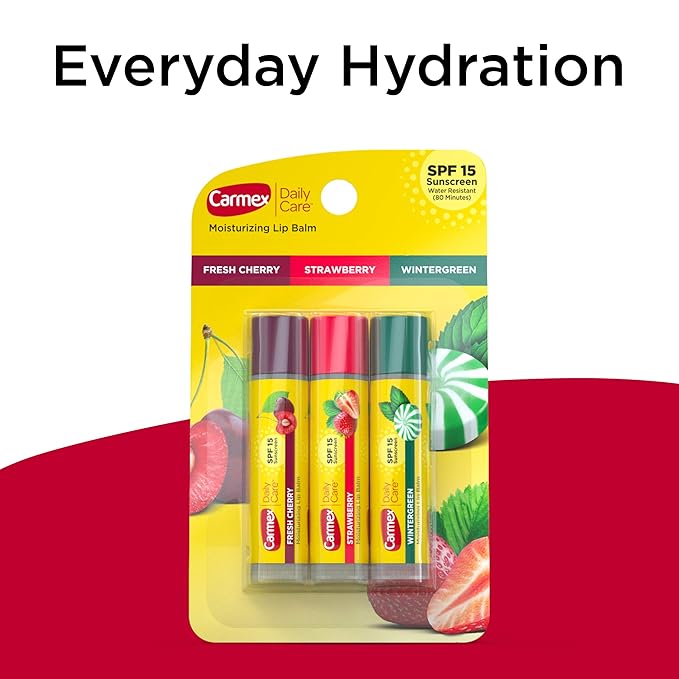 Carmex Daily Care Moisturizing Lip Balm Sticks, SPF 15, Multi-Flavor Lip Balm Pack, 9 Count (3 Packs of 3)