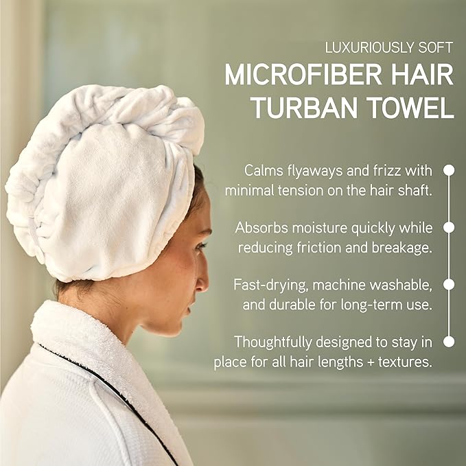 ILES FORMULA Hair Turban Towel – Ultra-Soft Microfiber Hair Towel Wrap for Fast Drying, Frizz Control & Breakage Protection – Large, Lightweight Hair Wrap for Short, Long & Curly – White